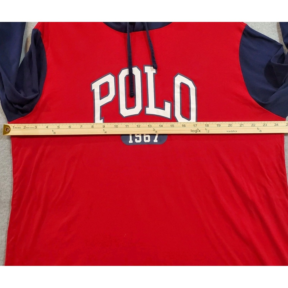 Polo Ralph Lauren Hoodie XL Red Blue 1967 Spell Out Hooded Lightweight - Picture 2 of 7